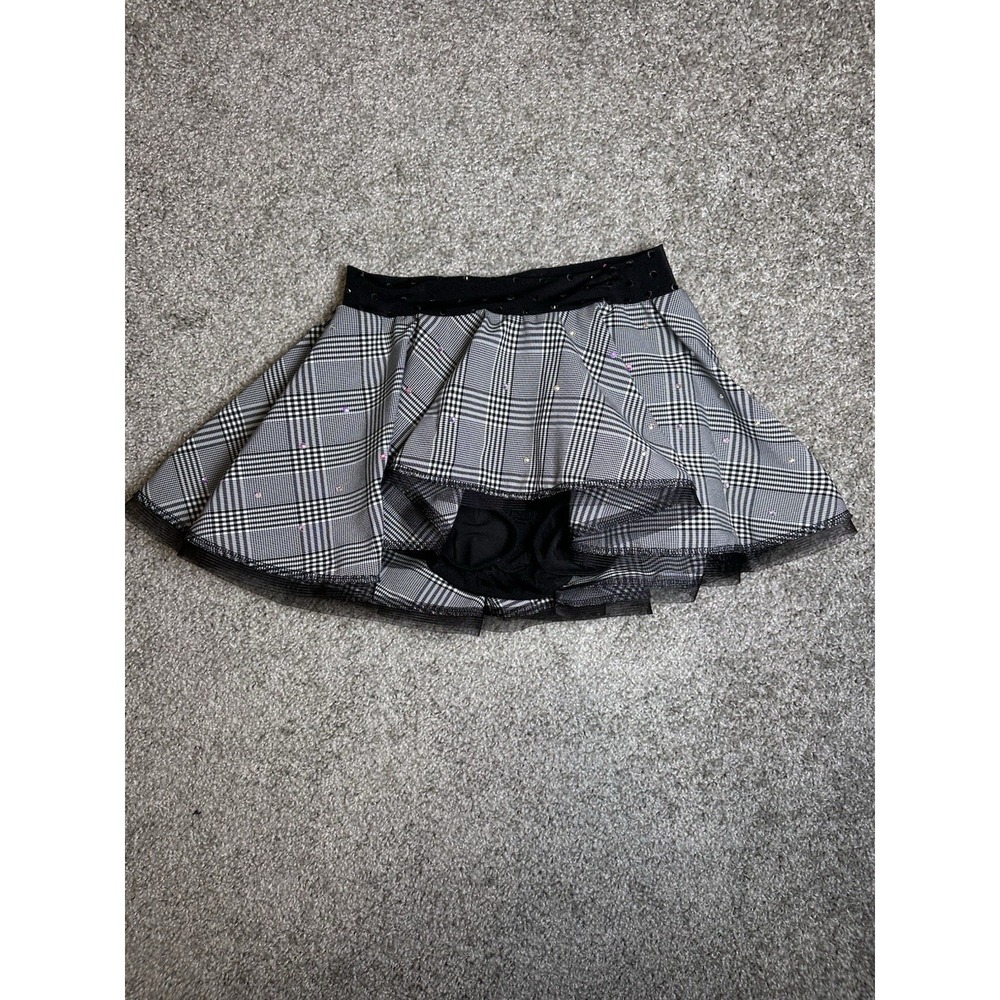 Kelle Teen Dance Costume Skirt Black White Plaid Rhinestone Built In Briefs
